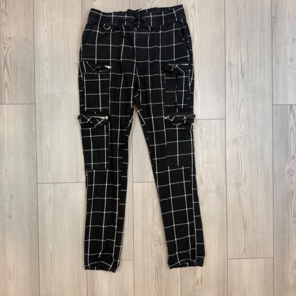 Hot Topic Pants - Hot Topic Black White Grid Plaid Cargo Jogger Pants Womens Medium Emo Grunge